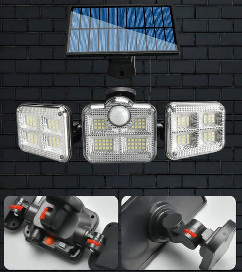 Refletor Led Solar Com 3 Cabeças